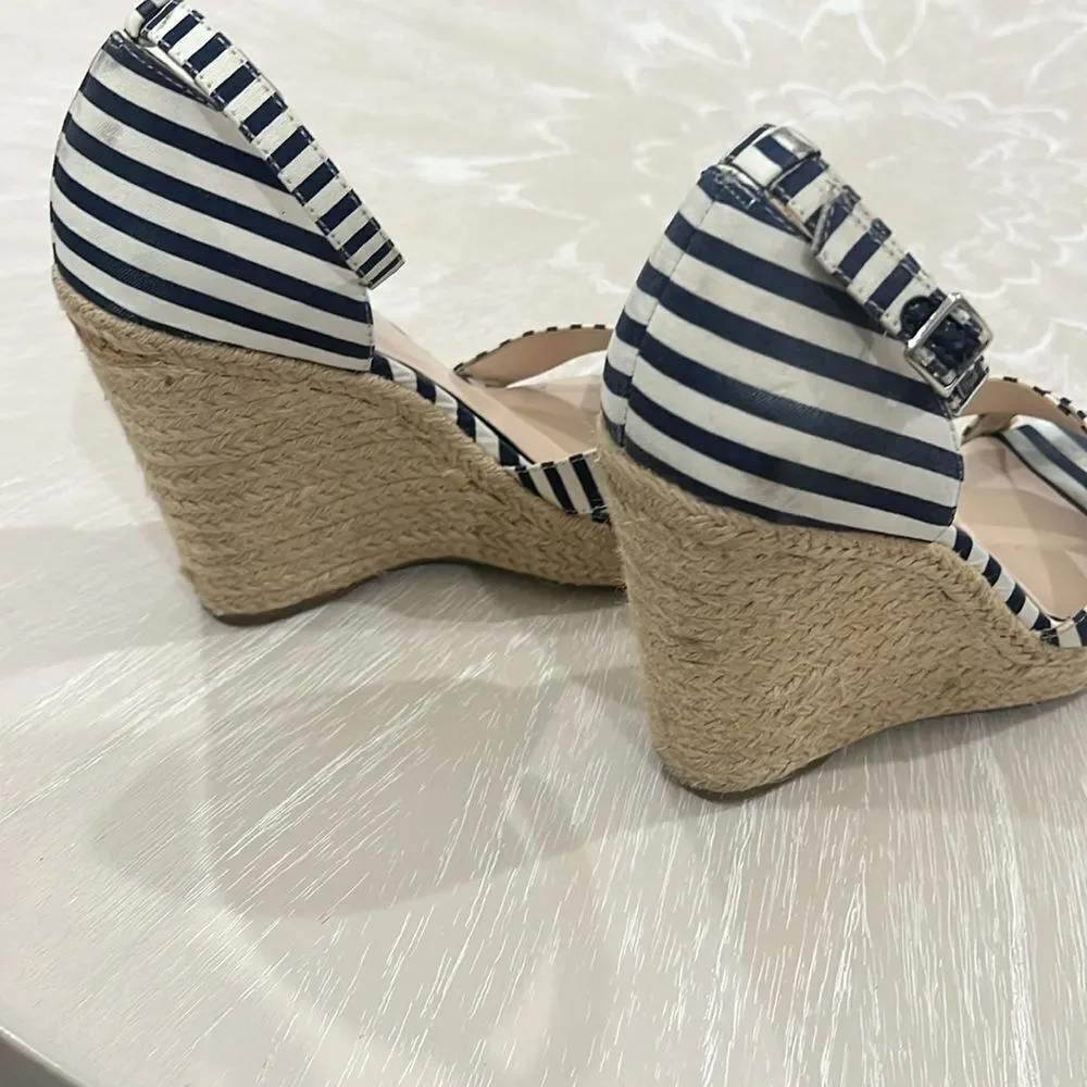 Nine West Blue & White Striped Wedges 7.5
